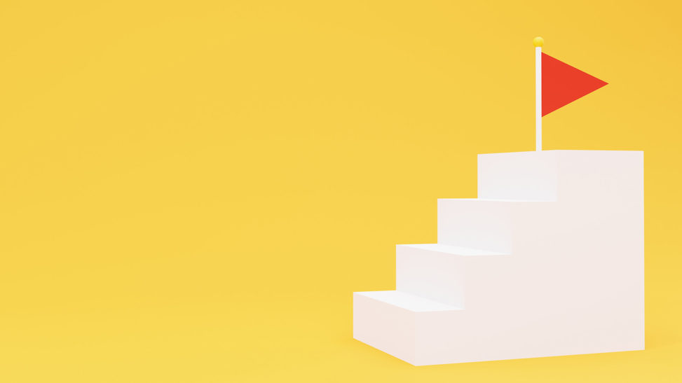 階段の最上段にフラッグ